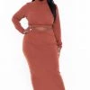 Curvy Sense Plus Size Emilia Matching Skirt Set- Rust