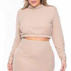 Curvy Sense Plus Size Emilia Matching Skirt Set- Taupe