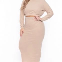 Curvy Sense Plus Size Emilia Matching Skirt Set- Taupe