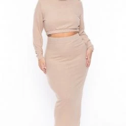 Curvy Sense Plus Size Emilia Matching Skirt Set- Taupe