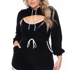 Curvy Sense Plus Size Emma 2 Piece Romper Set - Black New Arrivals