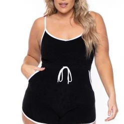 Curvy Sense Plus Size Emma 2 Piece Romper Set - Black New Arrivals