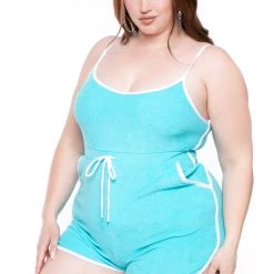 Curvy Sense New Arrivals Plus Size Emma 2 Piece Romper Set - Blue