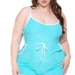 Curvy Sense New Arrivals Plus Size Emma 2 Piece Romper Set - Blue