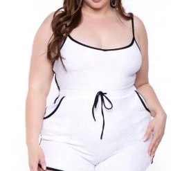Curvy Sense Plus Size Emma 2 Piece Romper Set - White