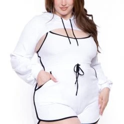 Curvy Sense Plus Size Emma 2 Piece Romper Set - White