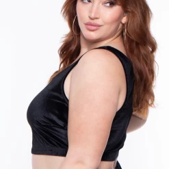 Curvy Sense Matching Sets Plus Size Gaby Velour Tank & Jogger Set - Black
