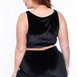 Curvy Sense Matching Sets Plus Size Gaby Velour Tank & Jogger Set - Black
