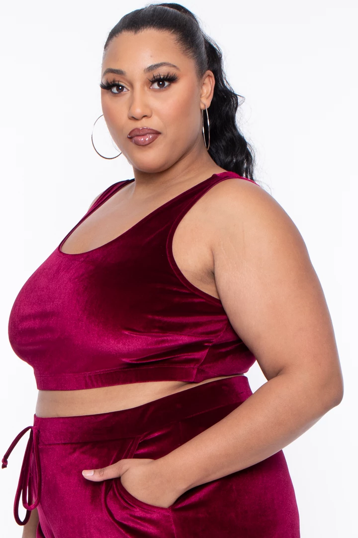 Curvy Sense Plus Size Gaby Velour Tank & Jogger Set - Burgundy Matching Sets 6 Curvy Sense Plus Size Gaby Velour Tank & Jogger Set - Burgundy Matching Sets