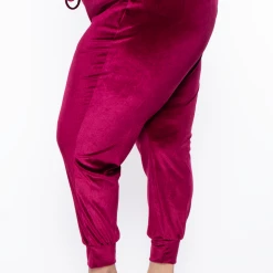 Curvy Sense Plus Size Gaby Velour Tank & Jogger Set - Burgundy Matching Sets 18 Curvy Sense Plus Size Gaby Velour Tank & Jogger Set - Burgundy Matching Sets