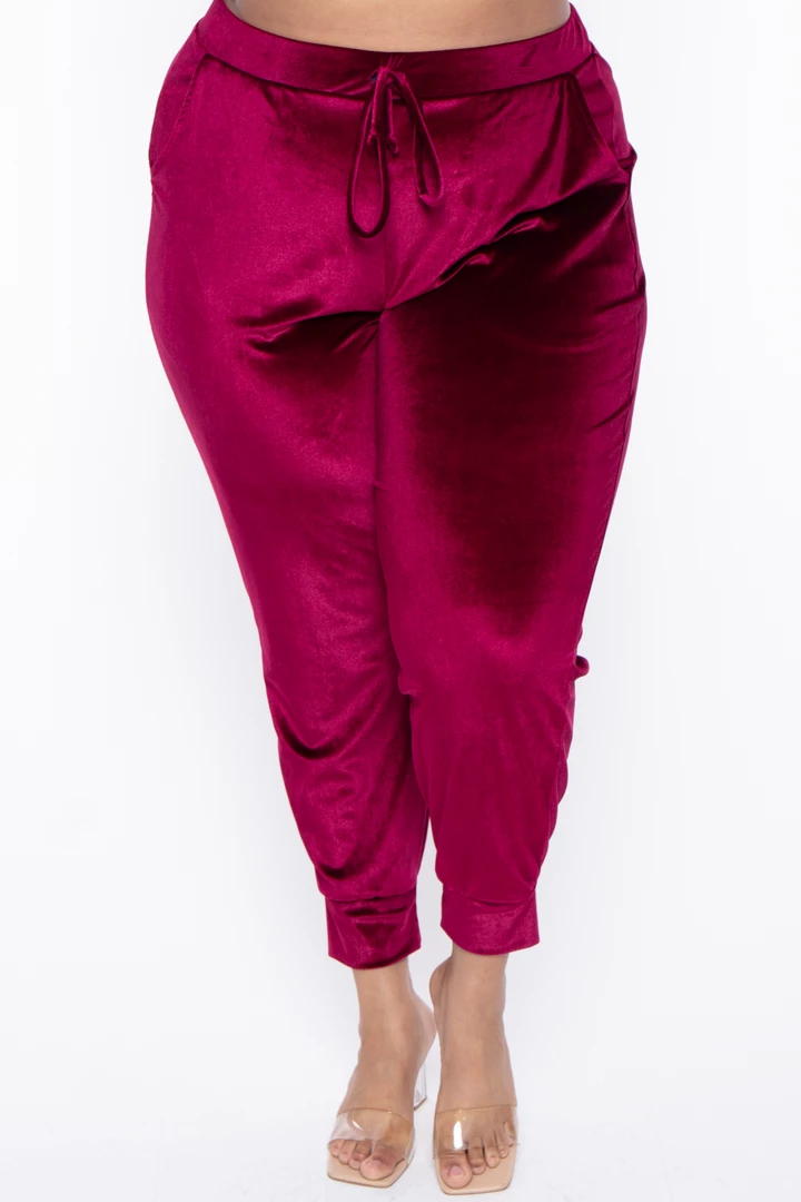 Curvy Sense Plus Size Gaby Velour Tank & Jogger Set - Burgundy Matching Sets 8 Curvy Sense Plus Size Gaby Velour Tank & Jogger Set - Burgundy Matching Sets