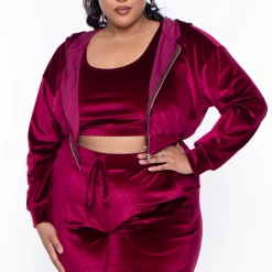 Curvy Sense Plus Size Gaby Velour Tank & Jogger Set - Burgundy Matching Sets 21 Curvy Sense Plus Size Gaby Velour Tank & Jogger Set - Burgundy Matching Sets