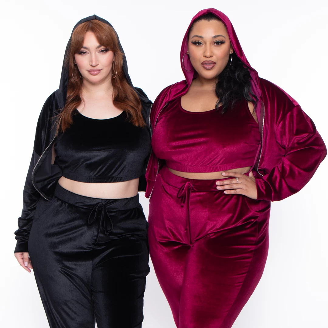 Curvy Sense Plus Size Gaby Velour Tank & Jogger Set - Burgundy Matching Sets 11 Curvy Sense Plus Size Gaby Velour Tank & Jogger Set - Burgundy Matching Sets