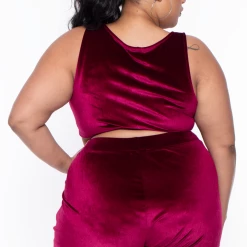 Curvy Sense Plus Size Gaby Velour Tank & Jogger Set - Burgundy Matching Sets 14 Curvy Sense Plus Size Gaby Velour Tank & Jogger Set - Burgundy Matching Sets