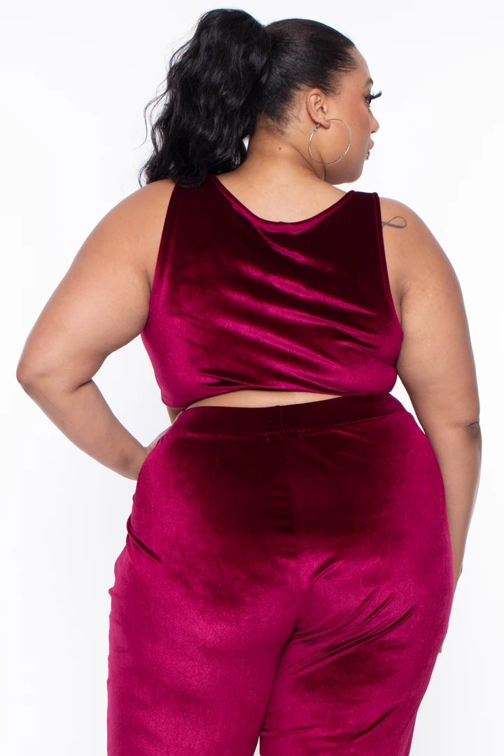 Curvy Sense Plus Size Gaby Velour Tank & Jogger Set - Burgundy Matching Sets 5 Curvy Sense Plus Size Gaby Velour Tank & Jogger Set - Burgundy Matching Sets