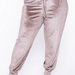 Curvy Sense Matching Sets Plus Size Gaby Velour Tank & Jogger Set - Taupe