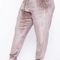 Curvy Sense Matching Sets Plus Size Gaby Velour Tank & Jogger Set - Taupe