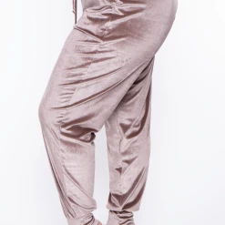 Curvy Sense Matching Sets Plus Size Gaby Velour Tank & Jogger Set - Taupe