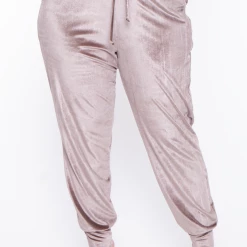 Curvy Sense Matching Sets Plus Size Gaby Velour Tank & Jogger Set - Taupe