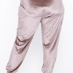 Curvy Sense Matching Sets Plus Size Gaby Velour Tank & Jogger Set - Taupe
