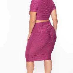 Curvy Sense Plus Size Isla Textured Matching Set - Magenta