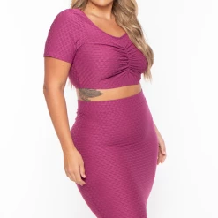 Curvy Sense Plus Size Isla Textured Matching Set - Magenta