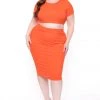 Curvy Sense Plus Size Jane Crop Top And Skirt Matching Set- Orange