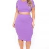 Curvy Sense Plus Size Jane Crop Top And Skirt Matching Set- Purple