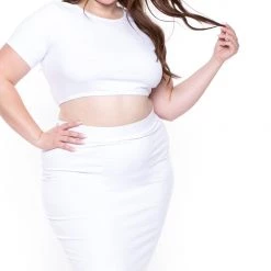 Curvy Sense Plus Size Jane Crop Top And Skirt Matching Set- White New Arrivals