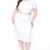 Curvy Sense Plus Size Jane Crop Top And Skirt Matching Set- White New Arrivals