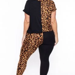 Curvy Sense Plus Size Kady Leopard Matching Set- Brown Sets