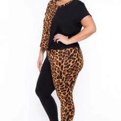 Curvy Sense Plus Size Kady Leopard Matching Set- Brown Sets