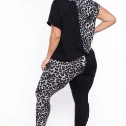 Curvy Sense Plus Size Kady Leopard Matching Set- Gray Sets 11 Curvy Sense Plus Size Kady Leopard Matching Set- Gray Sets