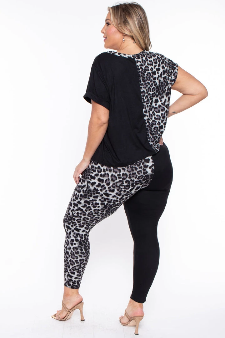 Curvy Sense Plus Size Kady Leopard Matching Set- Gray Sets 7 Curvy Sense Plus Size Kady Leopard Matching Set- Gray Sets