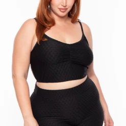 Curvy Sense Plus Size Larisa Textured Matching Set - Black Matching Sets