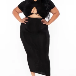 Curvy Sense Little Black Styles Plus Size Leanne Slinky Matching Set - Black