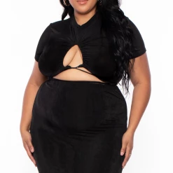 Curvy Sense Little Black Styles Plus Size Leanne Slinky Matching Set - Black