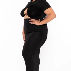 Curvy Sense Little Black Styles Plus Size Leanne Slinky Matching Set - Black