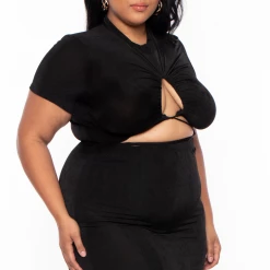 Curvy Sense Little Black Styles Plus Size Leanne Slinky Matching Set - Black