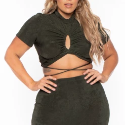 Curvy Sense Plus Size Leanne Slinky Matching Set - Olive