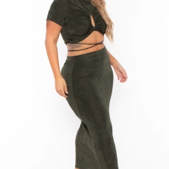 Curvy Sense Plus Size Leanne Slinky Matching Set - Olive
