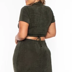 Curvy Sense Plus Size Leanne Slinky Matching Set - Olive