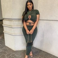 Curvy Sense Plus Size Leanne Slinky Matching Set - Olive