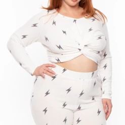 Curvy Sense Sets Plus Size Lightning Lounge Set - White