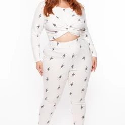 Curvy Sense Sets Plus Size Lightning Lounge Set - White