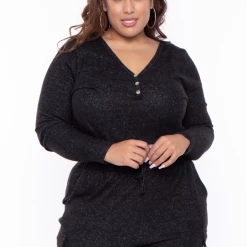 Curvy Sense Plus Size Mila Lounge Jogger Set - Black Matching Sets