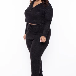 Curvy Sense Plus Size Mila Lounge Jogger Set - Black Matching Sets