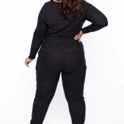 Curvy Sense Plus Size Mila Lounge Jogger Set - Black Matching Sets