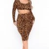Curvy Sense Plus Size Mya Leopard Matching Set - Brown Sets