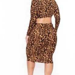 Curvy Sense Plus Size Mya Leopard Matching Set - Brown Sets